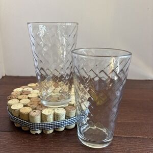 Pasabahce Set Of 2 Clear Glass Basket Weave Patterned Drinking Glasses Optic